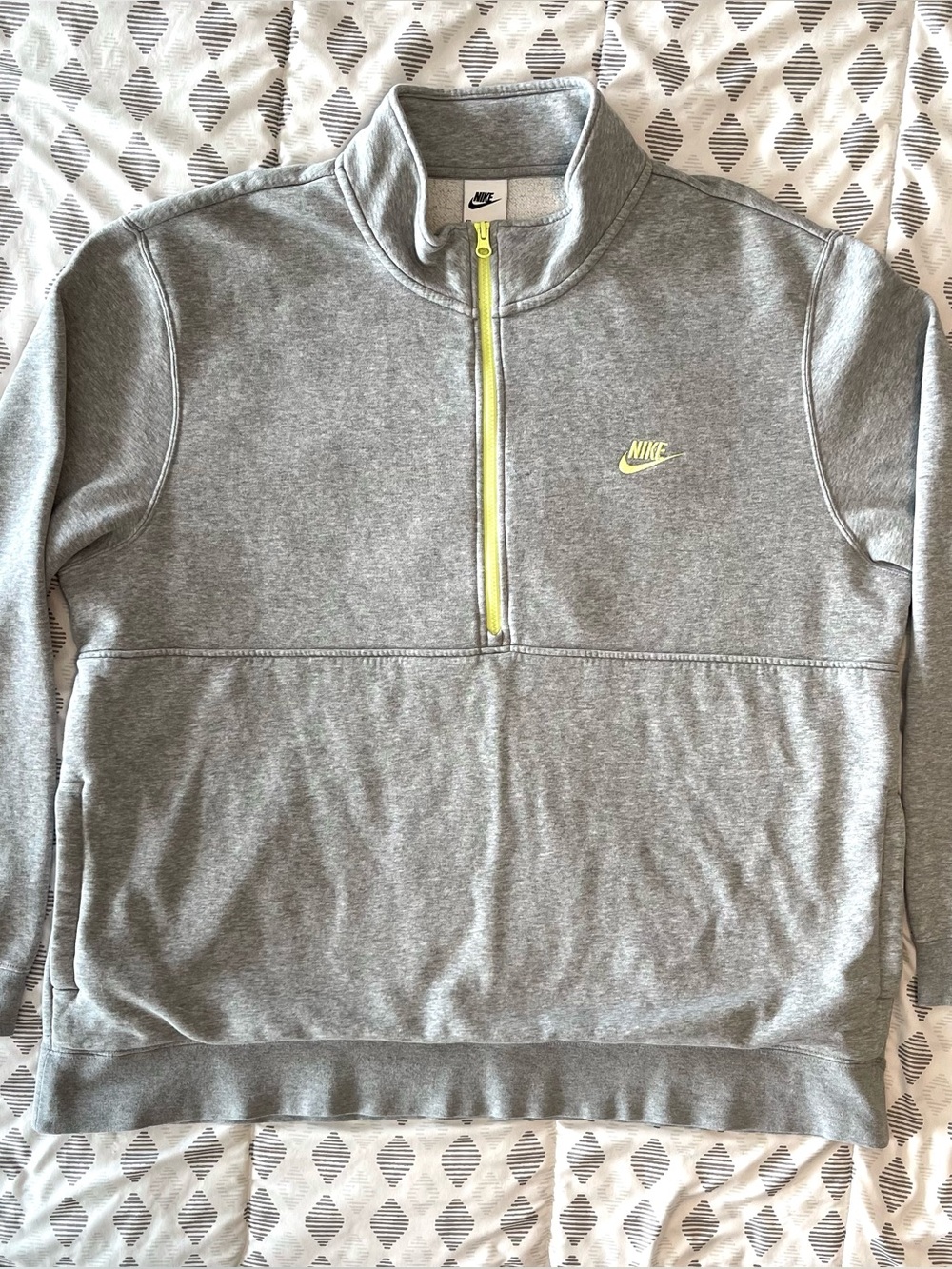 Nike Club 1/2 Zip Pullover - Heathered Grey Neon Volt & Fleece Lined - Size XXL